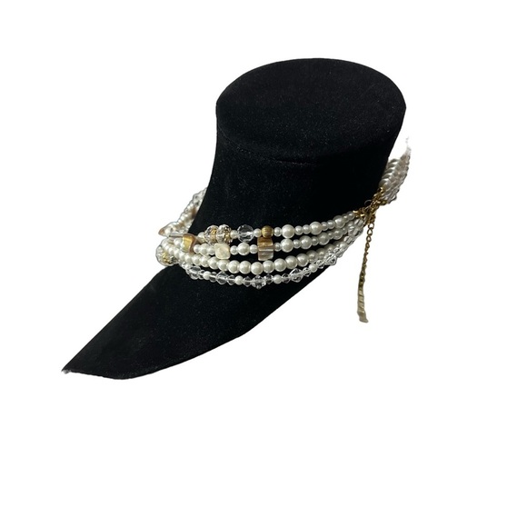 PD Premier Designs White 5 Strand Clear Glass Faux Pearl MOP Bib Necklace 17-21” - Picture 5 of 13